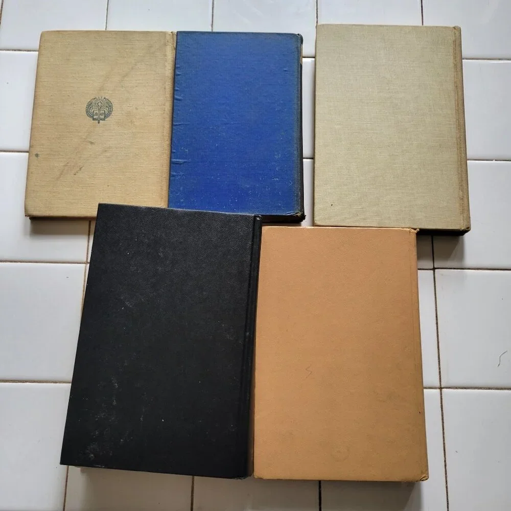 5 Black Beige Vintage Book Set Lot Staging Decor Retro Prop Shelf Mantle Centerp