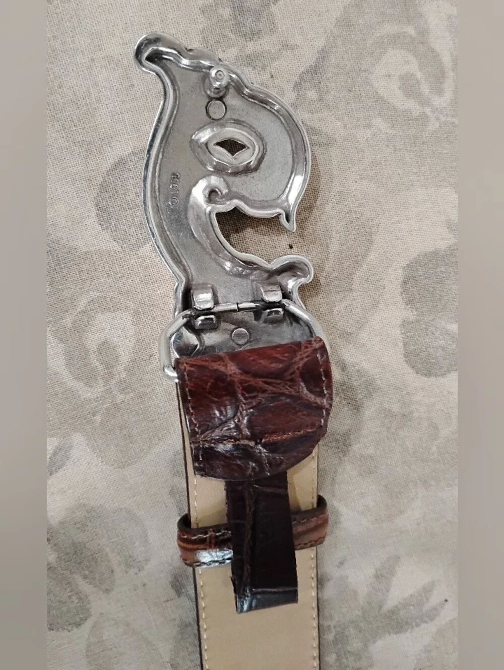VINTAGE ALLIGATOR BELT WITH SLIVER BUCKLE