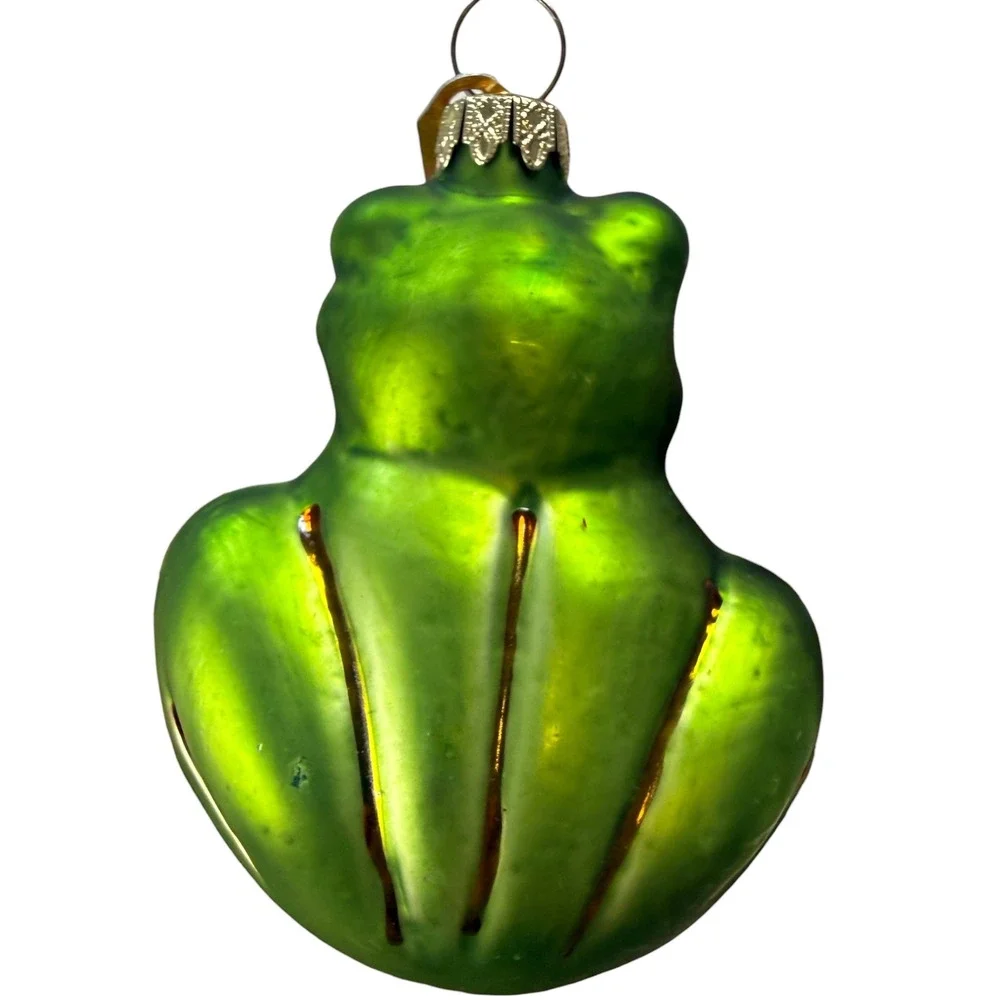 Discovery Channel Store Glass Frog Christmas Ornament‎ Shiny Green Sitting