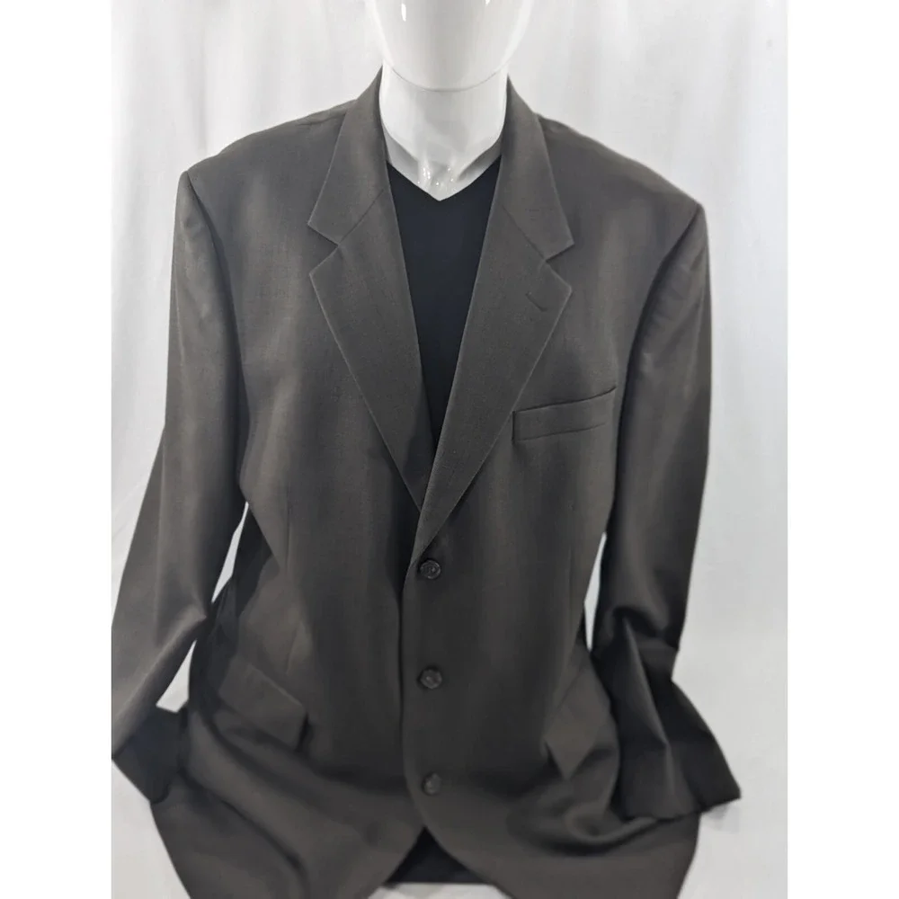Jos Bank Blazer Coat Sport Suit Jacket 100% Wool Brown Green Crosshatch 46XLong