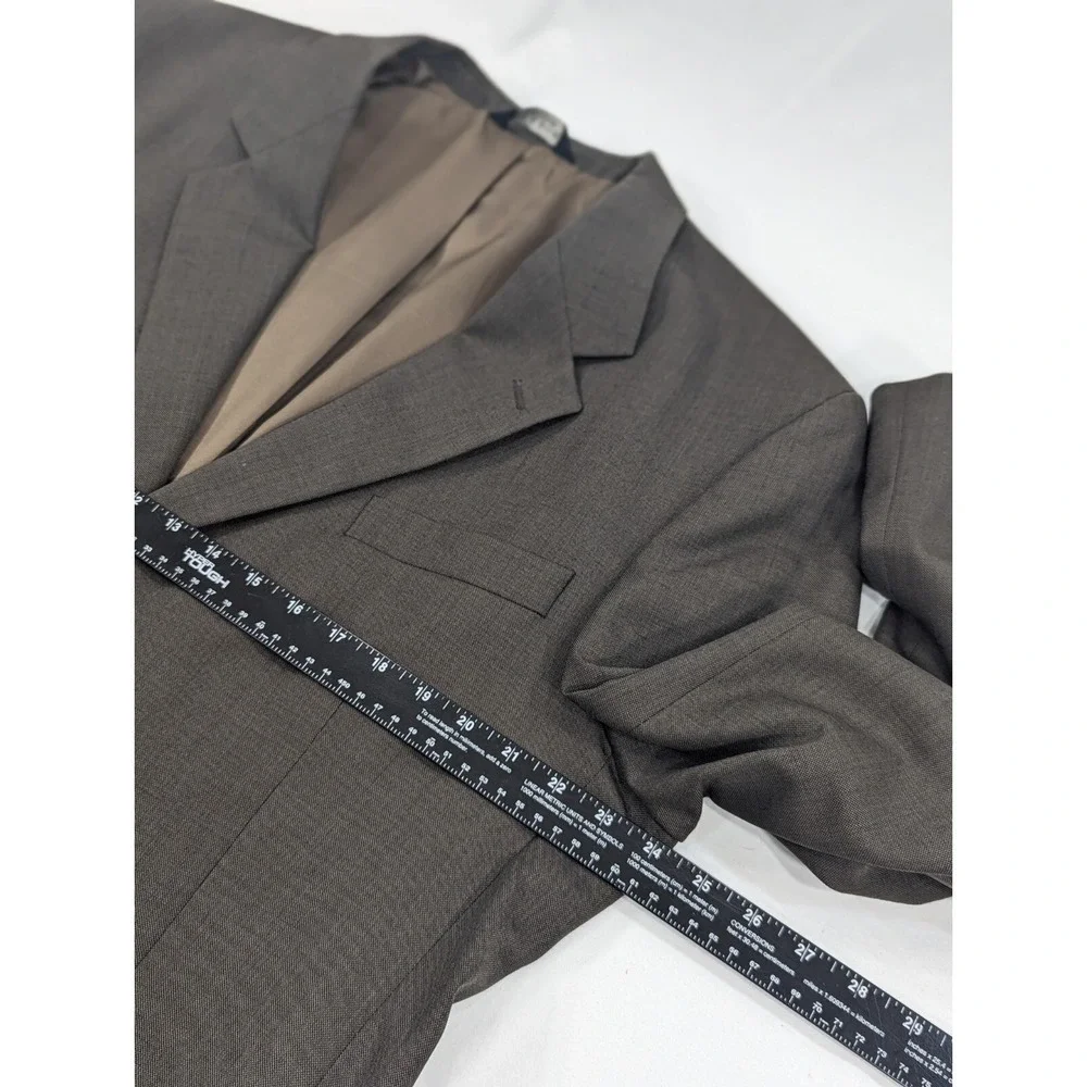 Jos Bank Blazer Coat Sport Suit Jacket 100% Wool Brown Green Crosshatch 46XLong