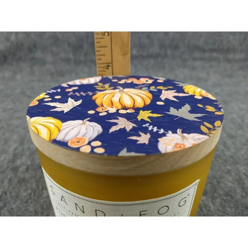 SAND + FOG Pumpkin Spice Candle Soy Wax‎ Blend Cotton Dbl Wicks Wood Art Lid NEW