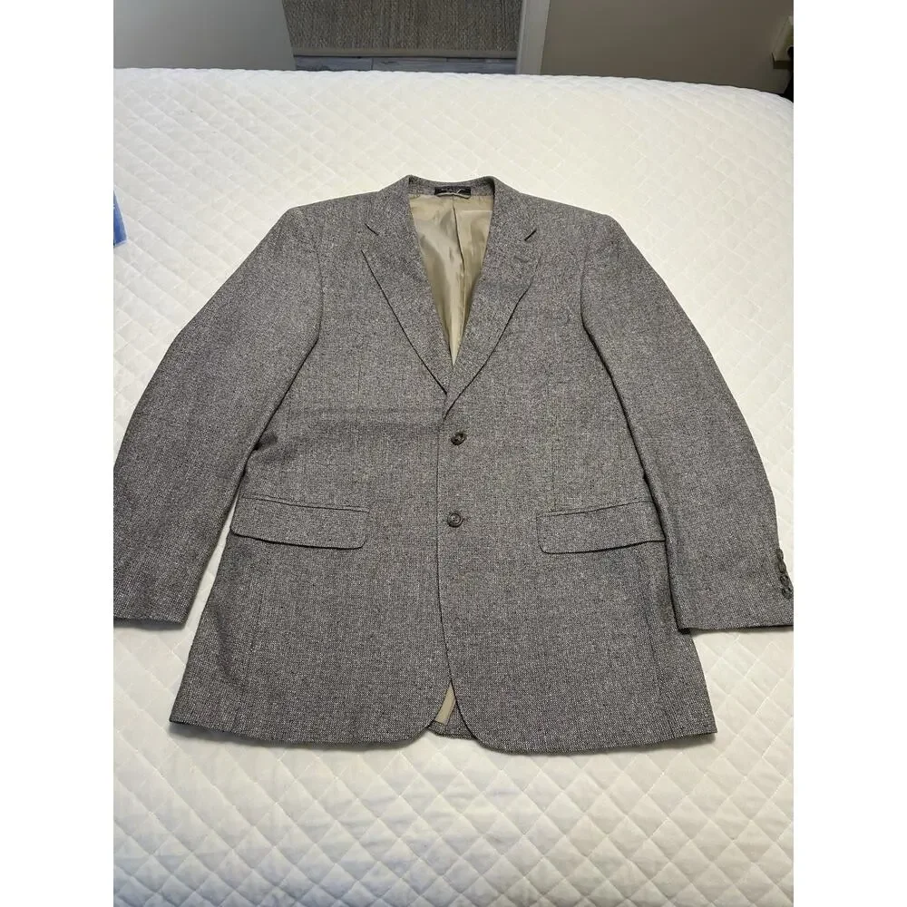 Meeting Street Mens 42L 100% Silk Blazer Gray Tan‎ Tweed Sports Coat Work Jacket