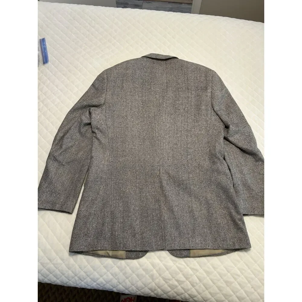 Meeting Street Mens 42L 100% Silk Blazer Gray Tan‎ Tweed Sports Coat Work Jacket
