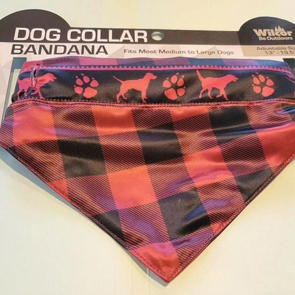 Buffalo Plaid Dog Collar Bandana Fit Most Medium Large Dogs Red Black adjustable