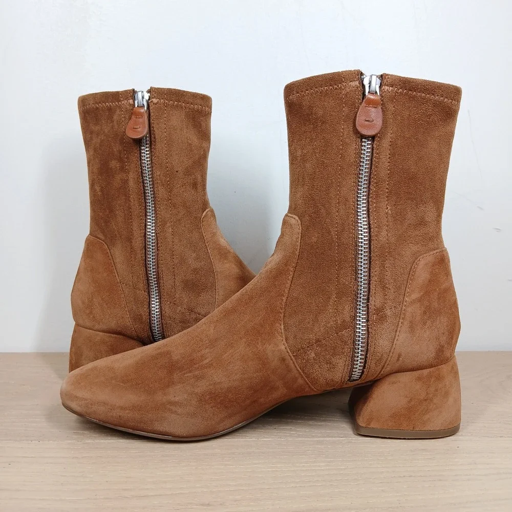 Gentle Souls Ankle Boot Women 10 Tan Suede Square Toe Minimalist Comfy Booties