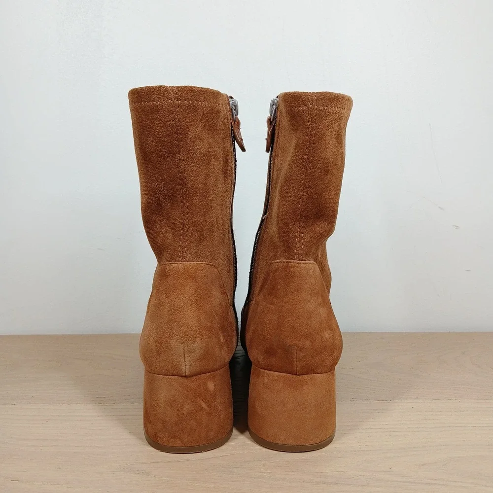 Gentle Souls Ankle Boot Women 10 Tan Suede Square Toe Minimalist Comfy Booties