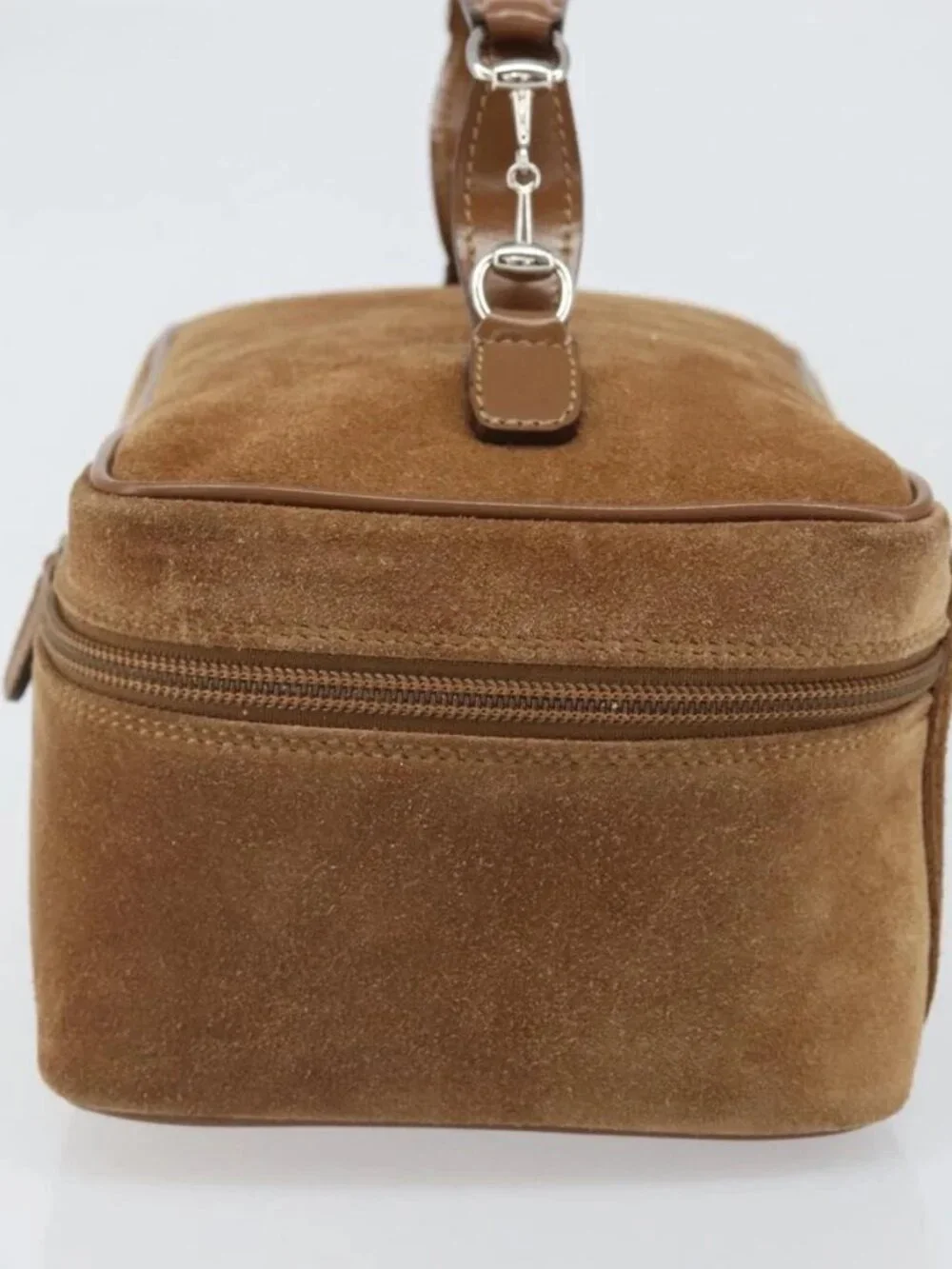 GUCCI Vanity Cosmetic Pouch Suede Brown Silver 032 1705 0140 Auth bs33363