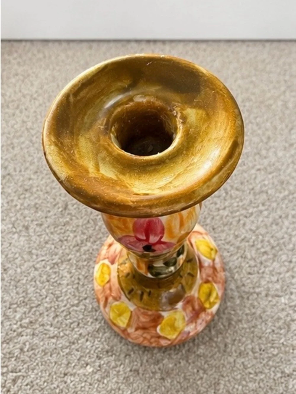 Hand-Painted Floral Ceramic Candle Holder - Yellow & Pink