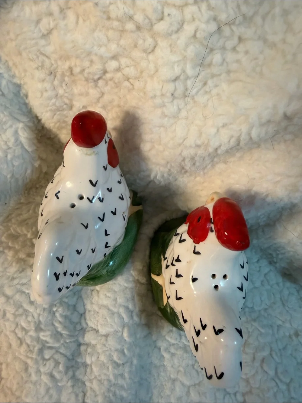 Vintage Hand-Painted Ceramic Rooster Salt & Pepper Shakers - White & Red