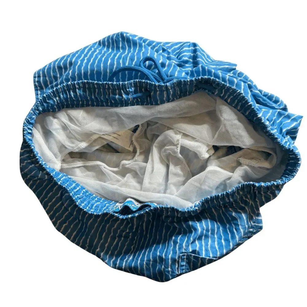Beach Bros Mens Drawstring Striped Surfer Swim Trunks Blue White‎ Size Medium