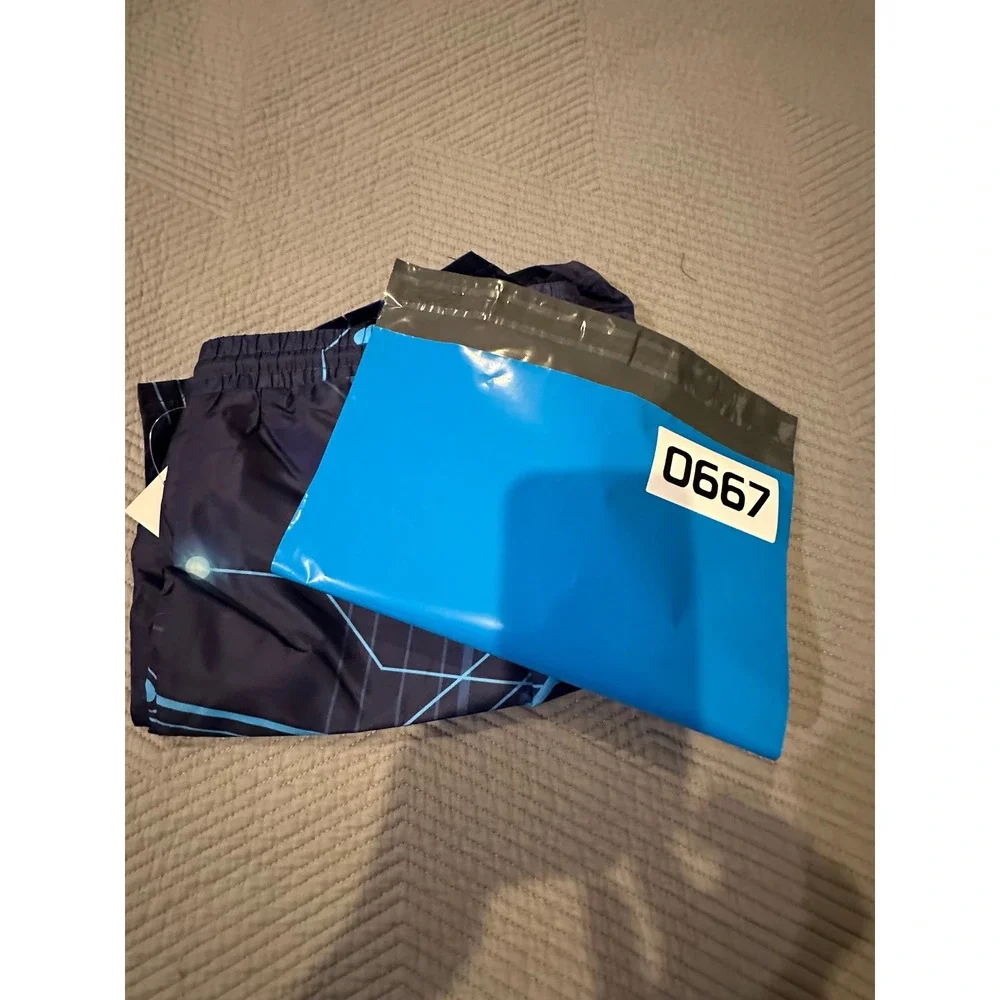 Centro Mens Swim Trunks XL Blue Digital Circuit Board Mesh Lined Shorts NWT