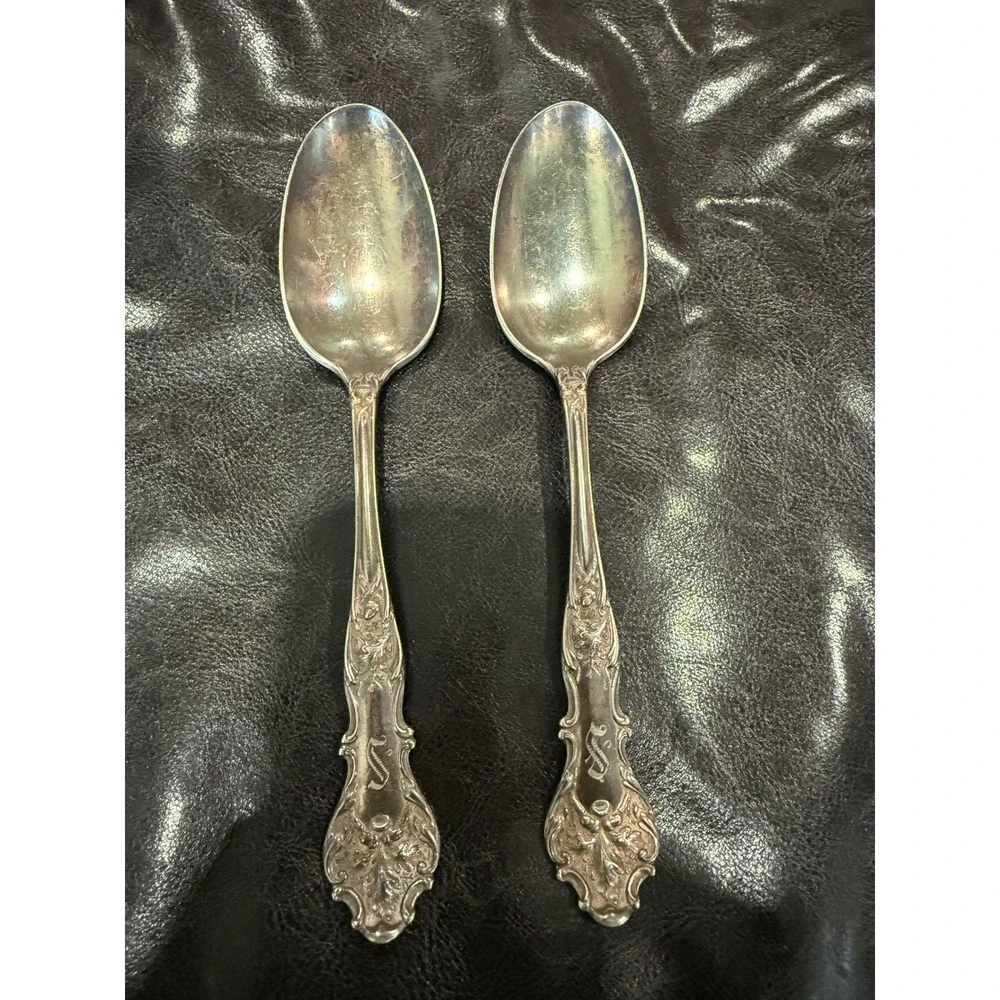 Vintage 1847 Rogers Bros XS Triple Silverplate Teaspoons Monogram S‎ Set of 2