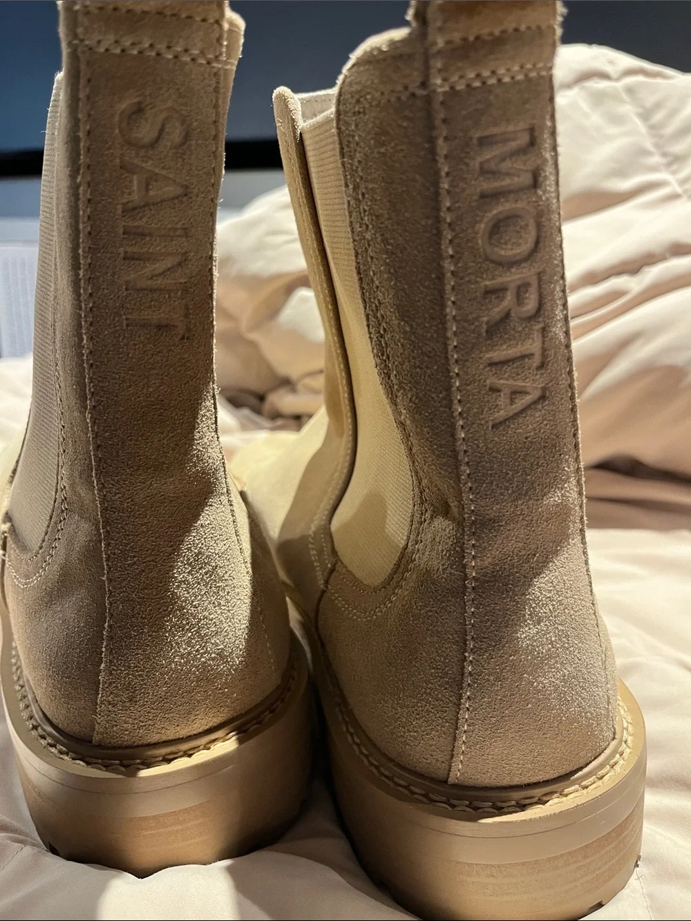 Saint Morta Men's Suede Chelsea Boots in Beige size 12, New without Box
