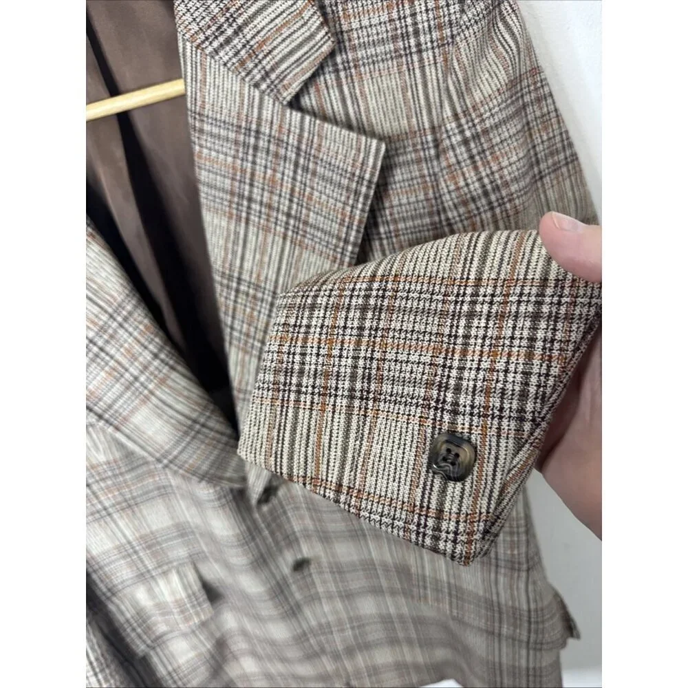 Vintage 70s Men’s Plaid Blazer Brown Orange Check‎ Sport Coat Size 40 WKRP Style