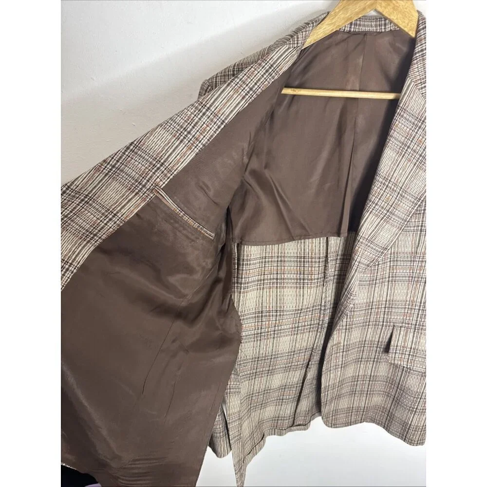 Vintage 70s Men’s Plaid Blazer Brown Orange Check‎ Sport Coat Size 40 WKRP Style