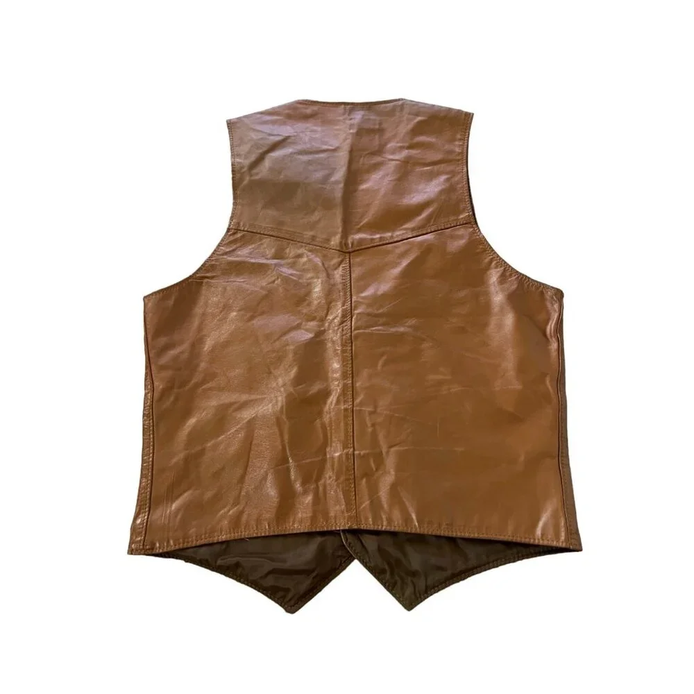 The Leather Shop Sears Mens Vest Brown 38 V Neck Classic Fit Pockets VINTAGE 70S