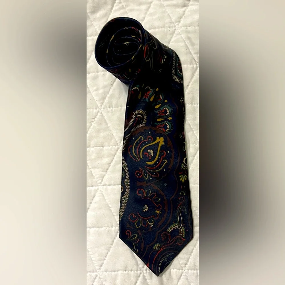 Gianfranco Ferre Blue Gold Red 100% Silk Tie