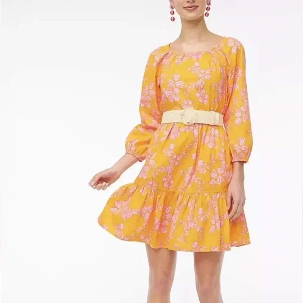 J. Crew Scoop Neck Mini Dress Bird Of Paradise Tropical Floral Size 00 XXS