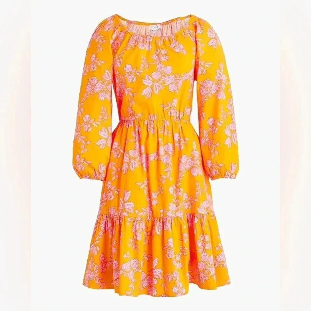 J. Crew Scoop Neck Mini Dress Bird Of Paradise Tropical Floral Size 00 XXS