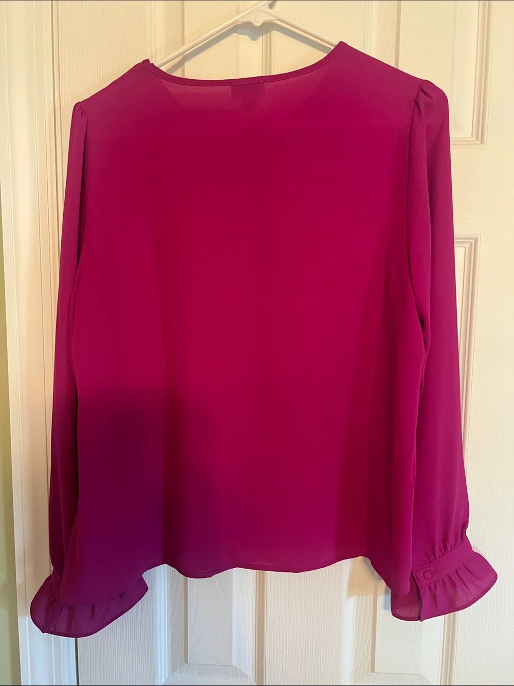 J. Crew Fuchsia Long-Sleeve Ruffled Cuff Blouse