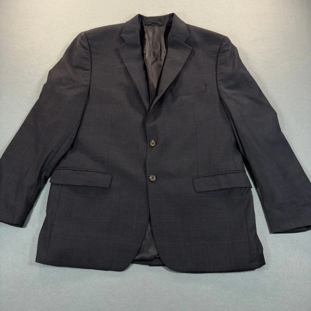 Lauren Ralph Lauren Mens 44R Navy Blue Windowpane 100% Wool Blazer Sport Coat