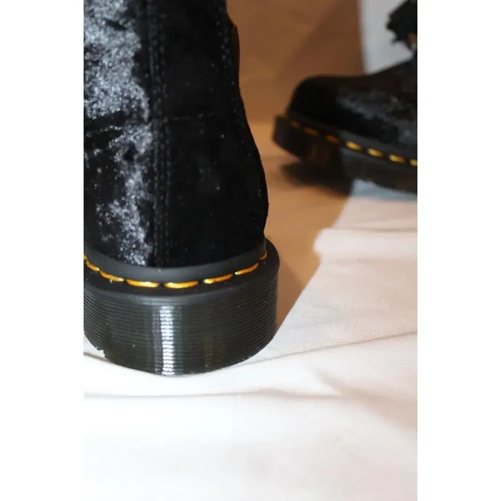 NIB DR. MARTENS Airwair Vegan 1460 Black Velvet Crushed Velvet Boots‎