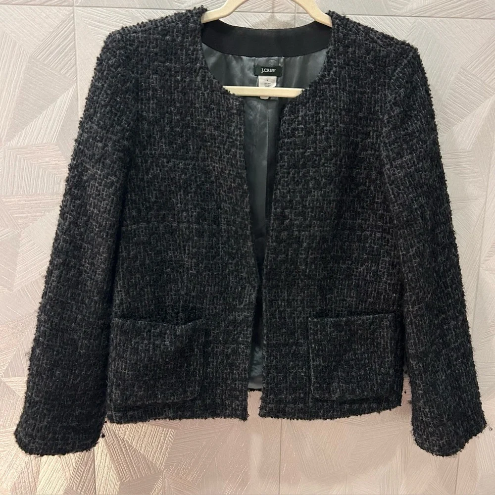 J.Crew Tweed Wool Blend boucle jacket  Blazer Dark Gray Size 6