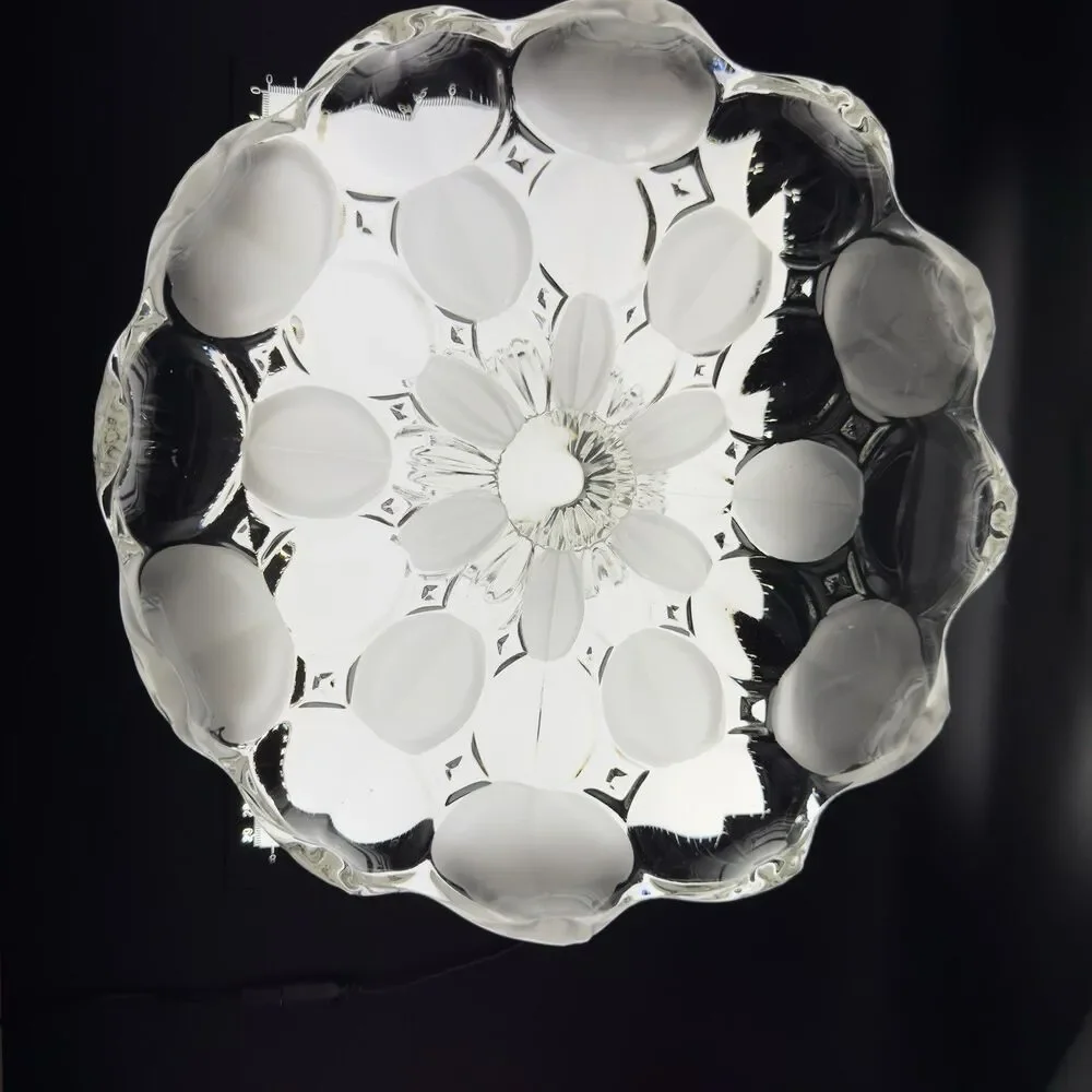 Vintage Bohemian Czech Crystal Cake Stand Frosted Clear Petal Pedestal Plate 12