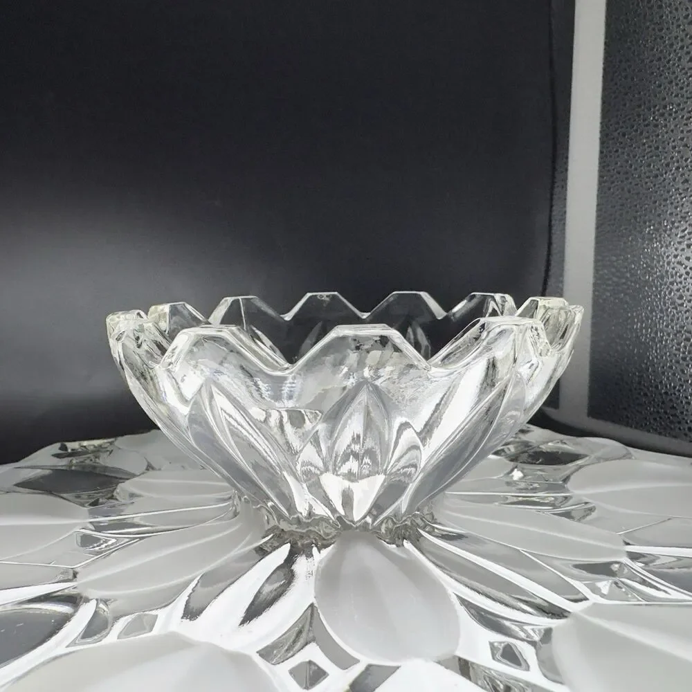 Vintage Bohemian Czech Crystal Cake Stand Frosted Clear Petal Pedestal Plate 12