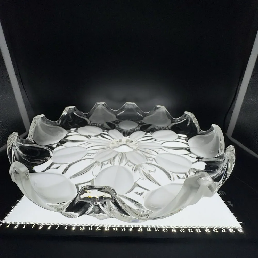 Vintage Bohemian Czech Crystal Cake Stand Frosted Clear Petal Pedestal Plate 12