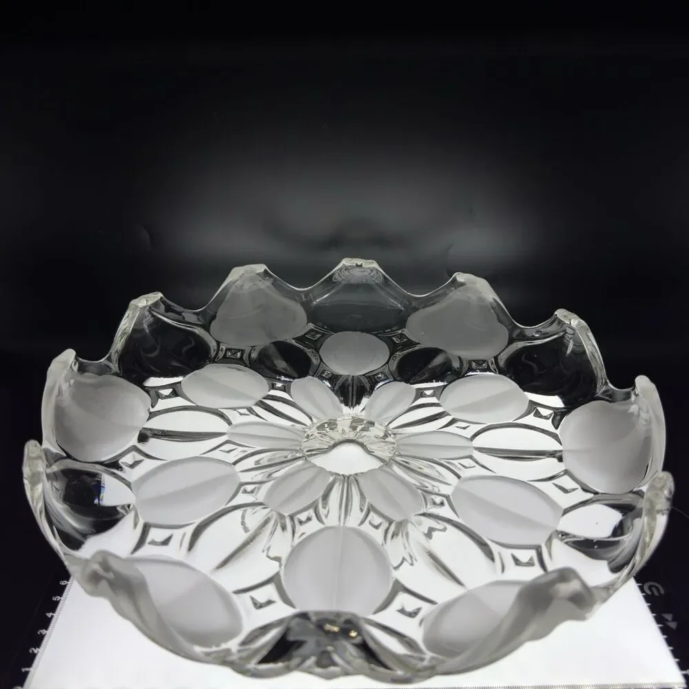 Vintage Bohemian Czech Crystal Cake Stand Frosted Clear Petal Pedestal Plate 12