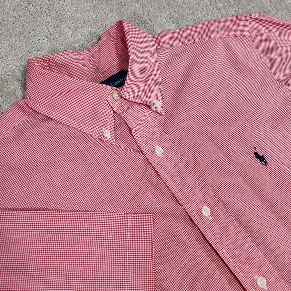 Polo Ralph Lauren Shirt Men Medium Red Check‎ Button Down Classic Fit Poplin