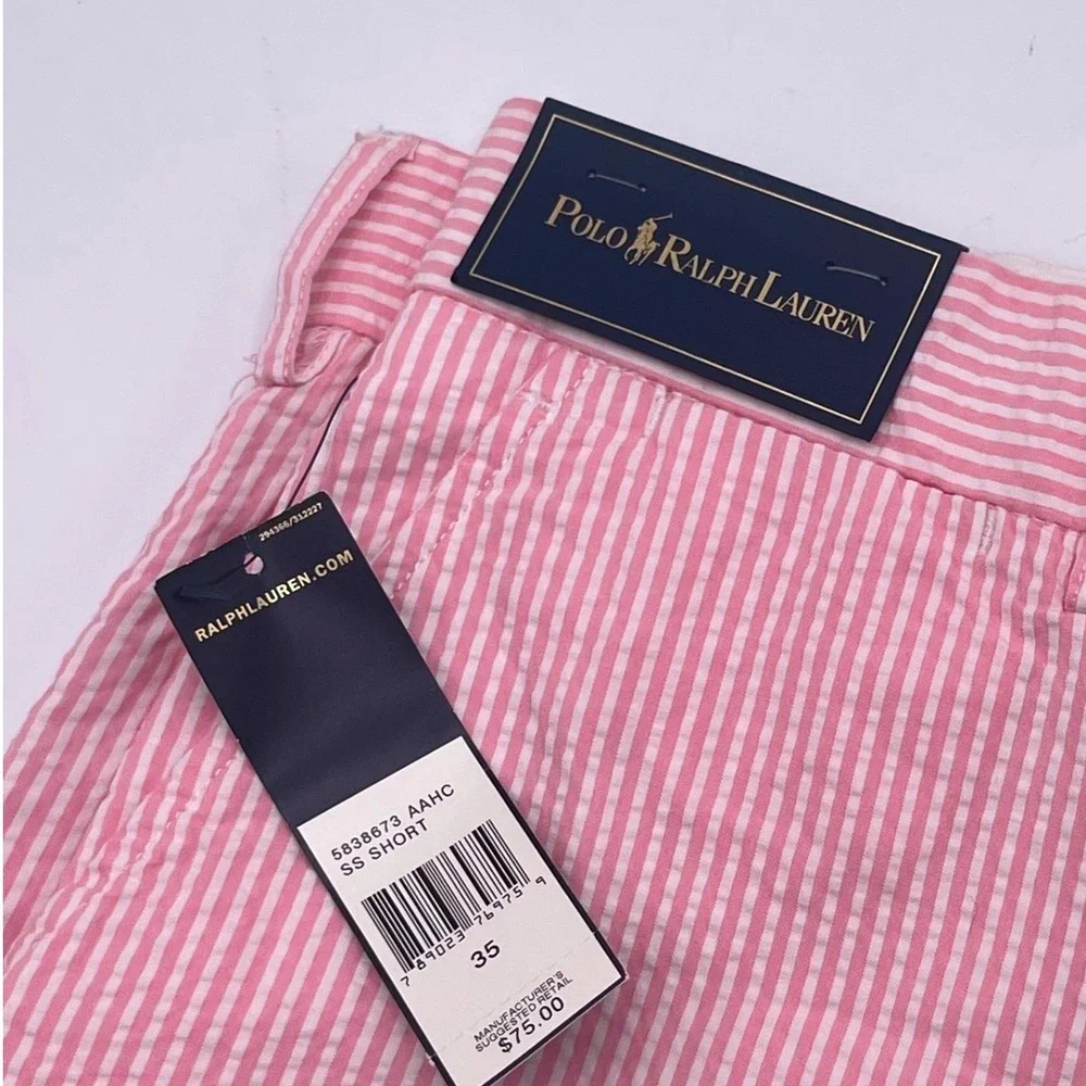 Polo Ralph Lauren Mens Pink White Seersucker Striped Shorts Cotton Size 35 NWT