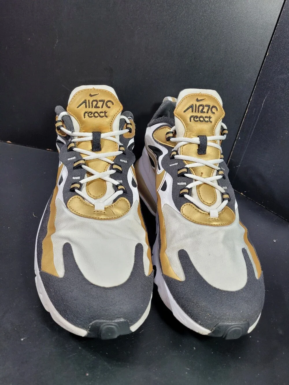 Nike Air Max 270 React Metallic Gold White Black Men's Size 11.5 CW7298-100
