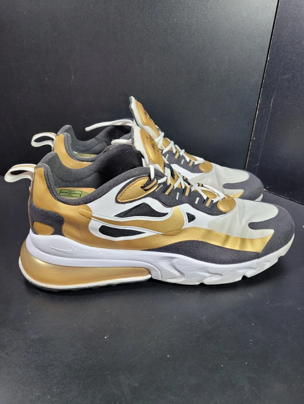 Nike Air Max 270 React Metallic Gold White Black Men's Size 11.5 CW7298-100