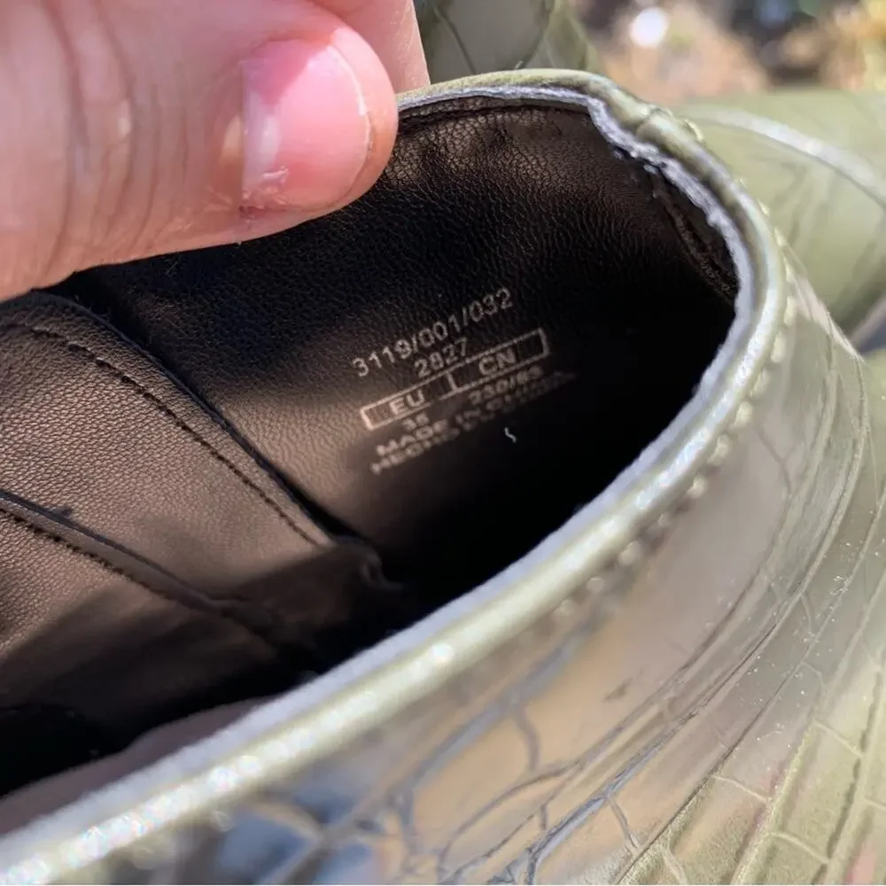 Zara Green Faux Leather Python Snake Print Heeled Booties