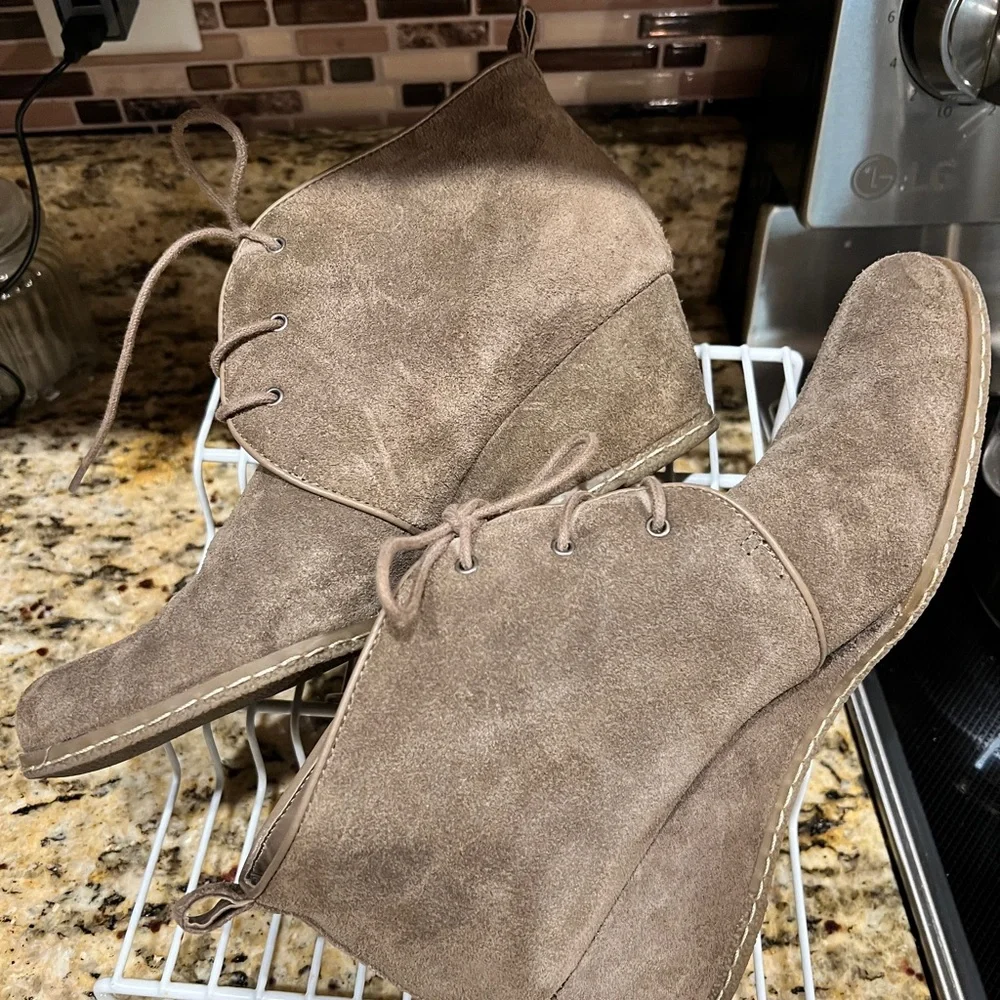 Franco Sarto Taupe Tan Suede Wedge Ankle Booties Sz 9