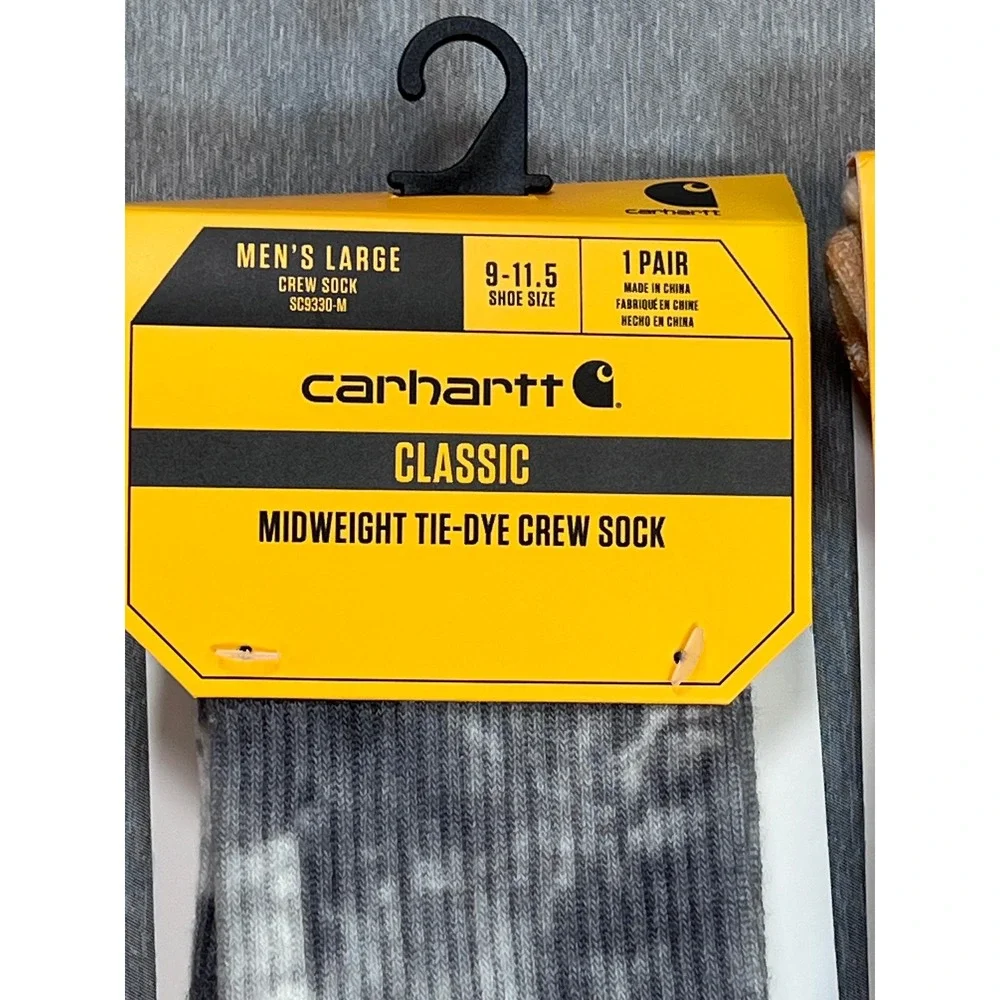 Carhartt 2 Pack Midweight Tie-Dye Crew Socks Mens Large Grey Khaki Mens 9-11.5