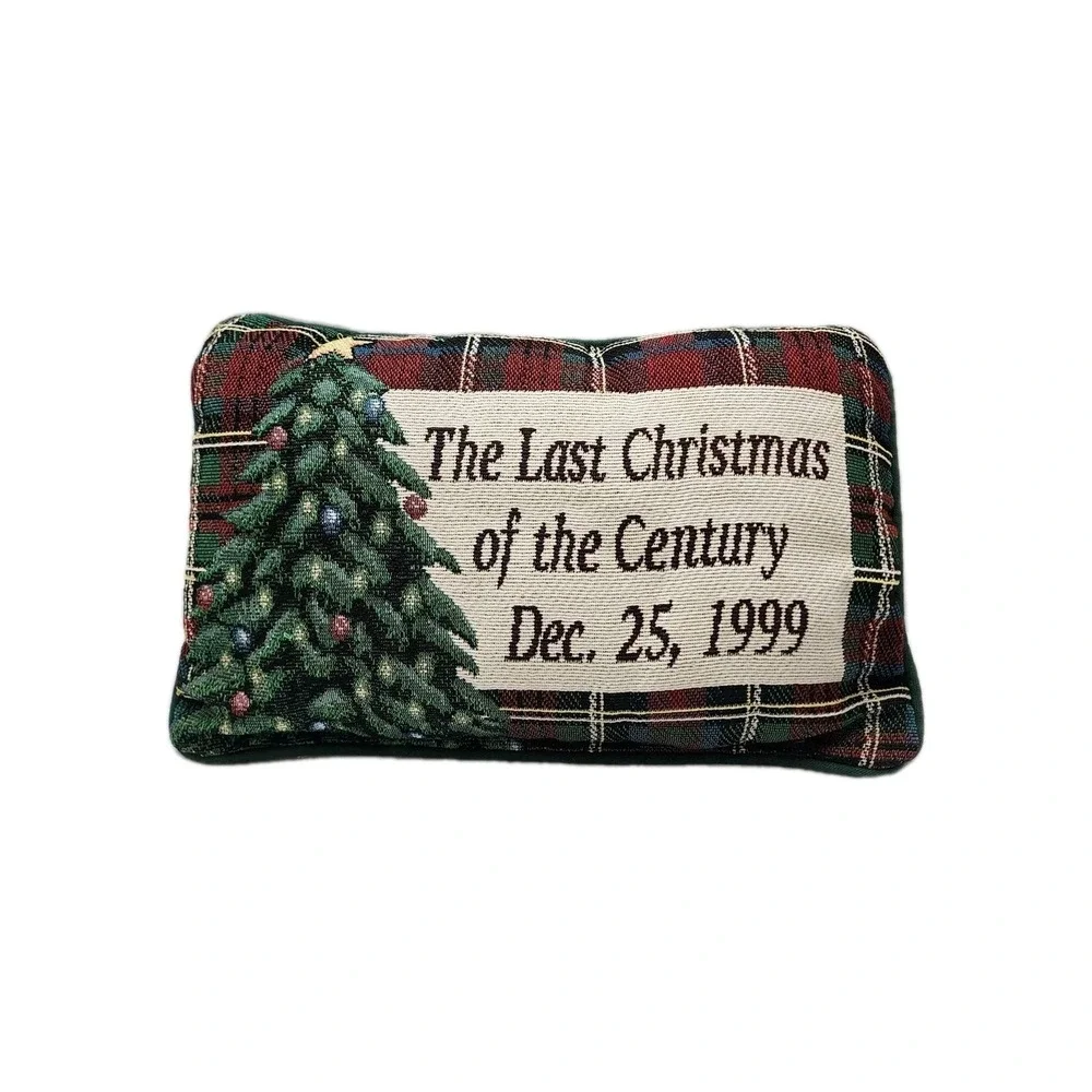 VTG Needlepoint Accent Pillow The Last Christmas Of The Century Dec 25, 1999