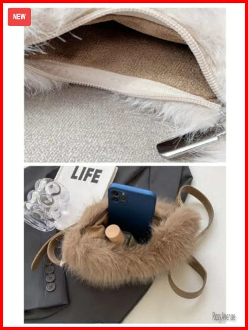 Faux Fox Fur Clutch Shoulder Crossbody Bag - Mini Furry Evening Bag
