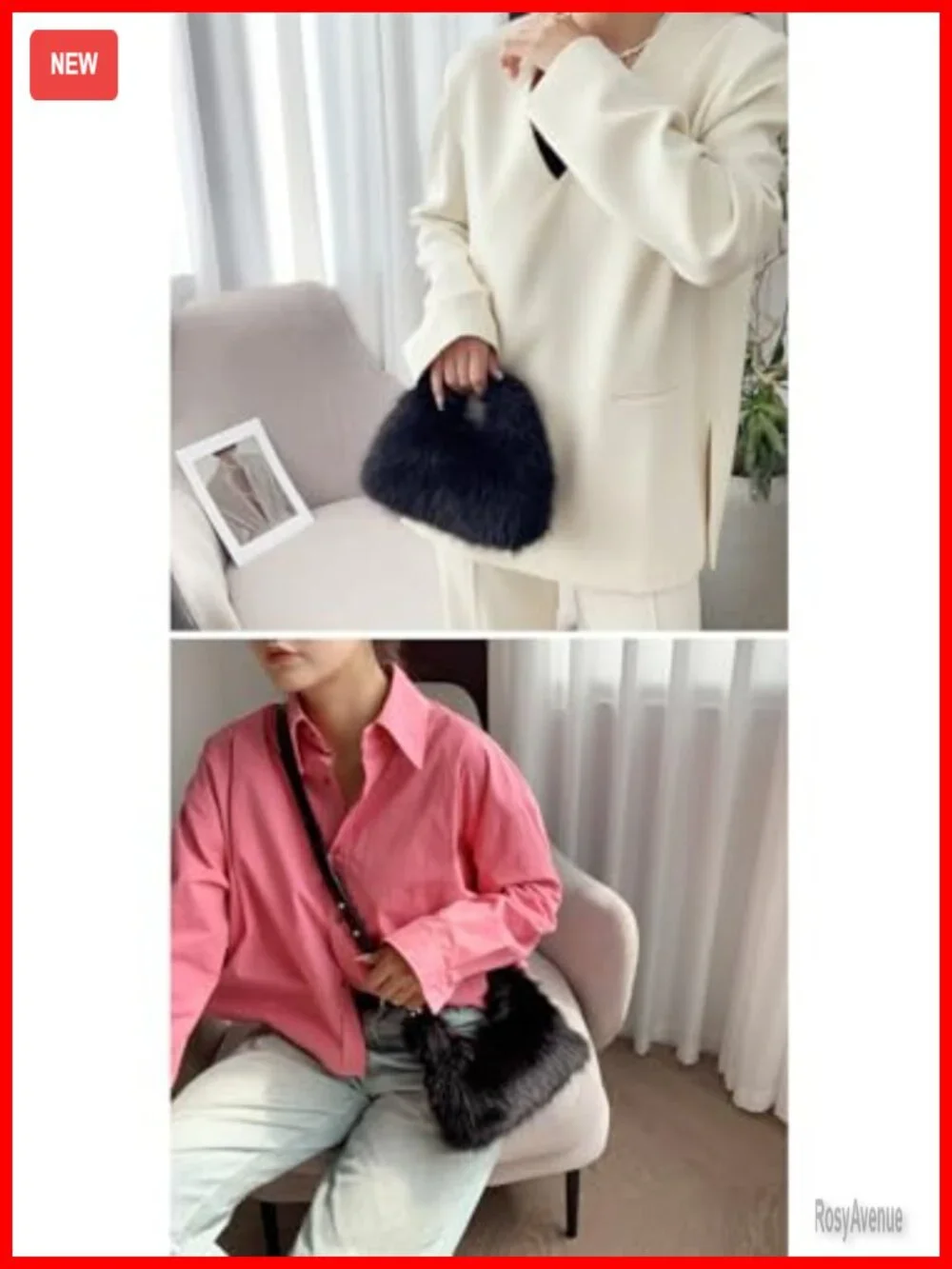 Faux Fox Fur Clutch Shoulder Crossbody Bag - Mini Furry Evening Bag