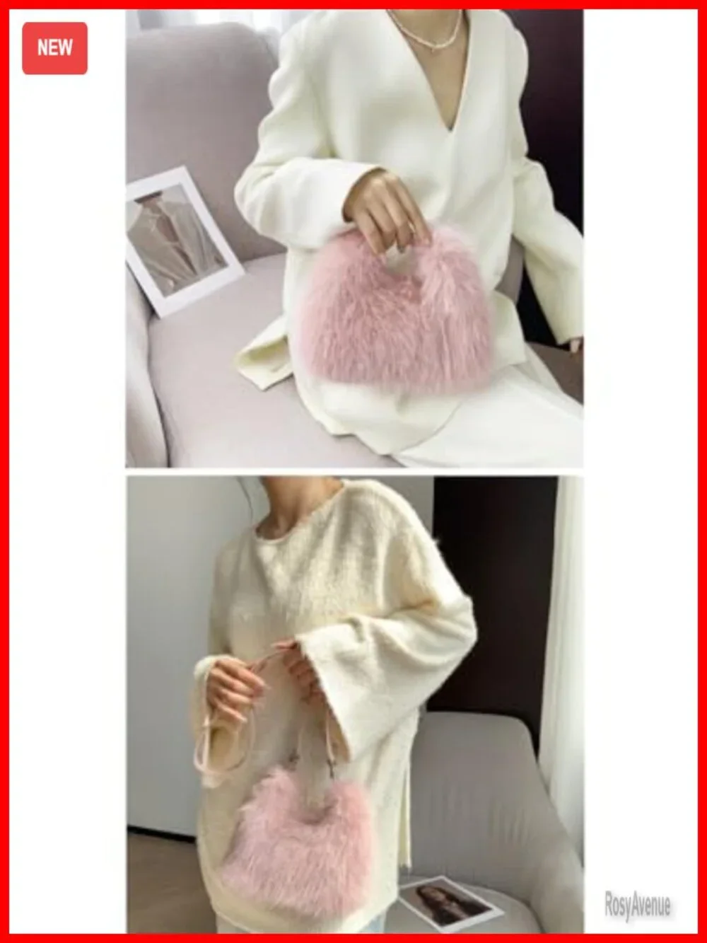Faux Fox Fur Clutch Shoulder Crossbody Bag - Mini Furry Evening Bag