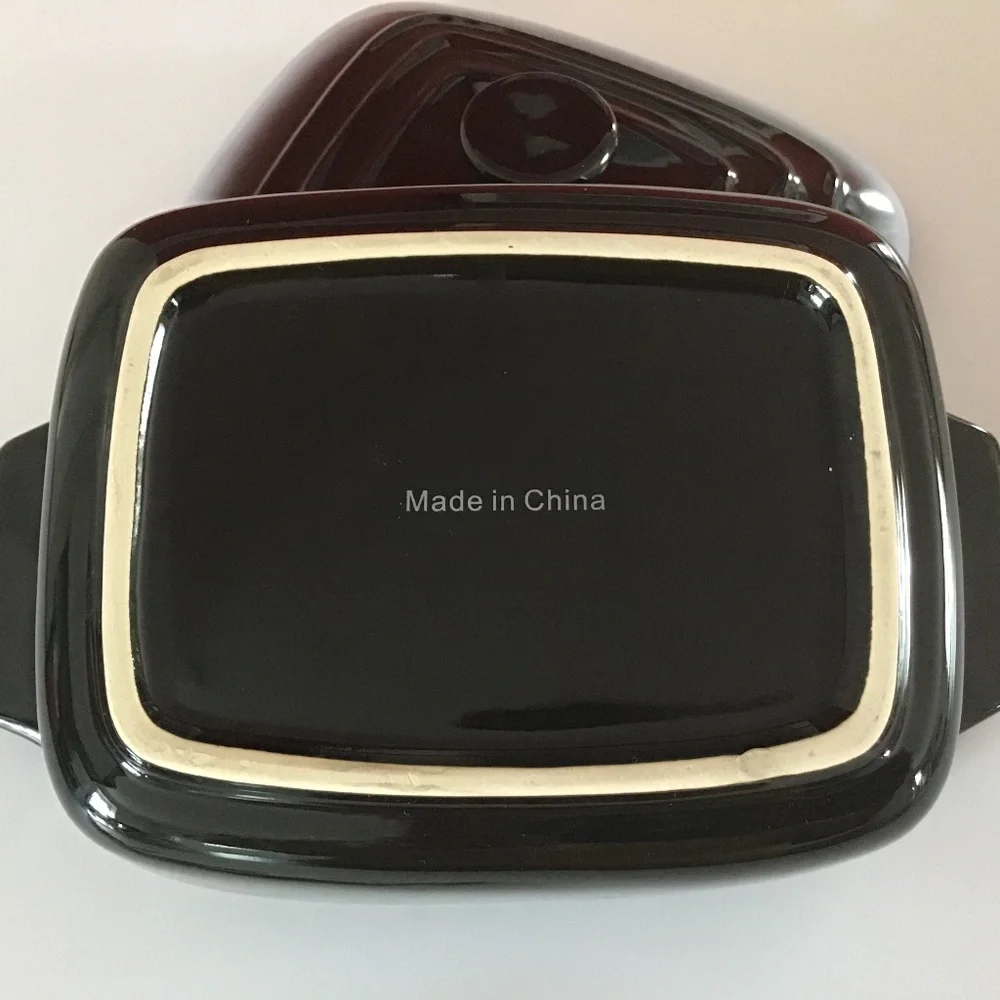 New Stoneware Casserole Bakeware with Lid Black White