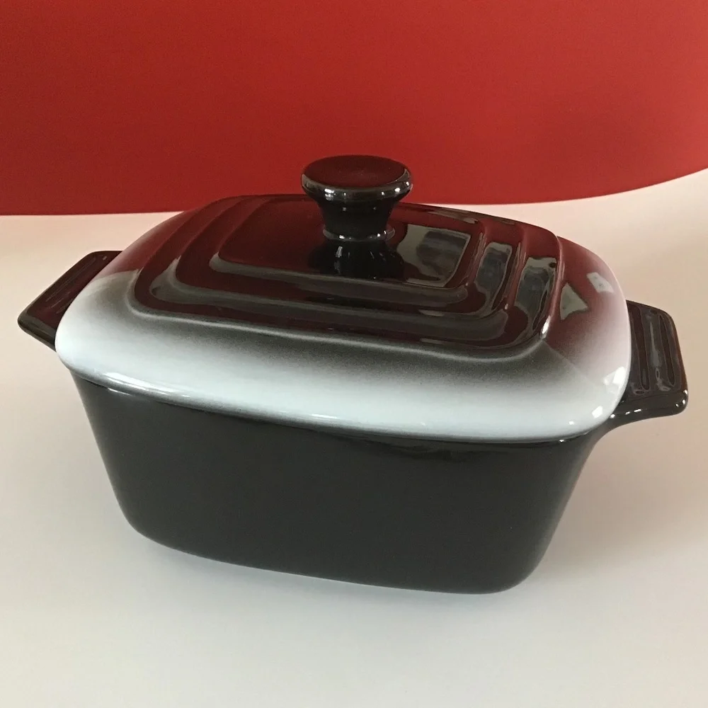 New Stoneware Casserole Bakeware with Lid Black White