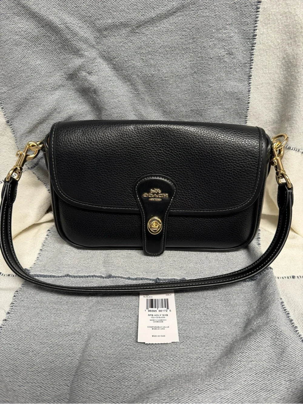 Coach Black Pebbled Leather  Shoulder/crossbody Bag with Gold Hardware