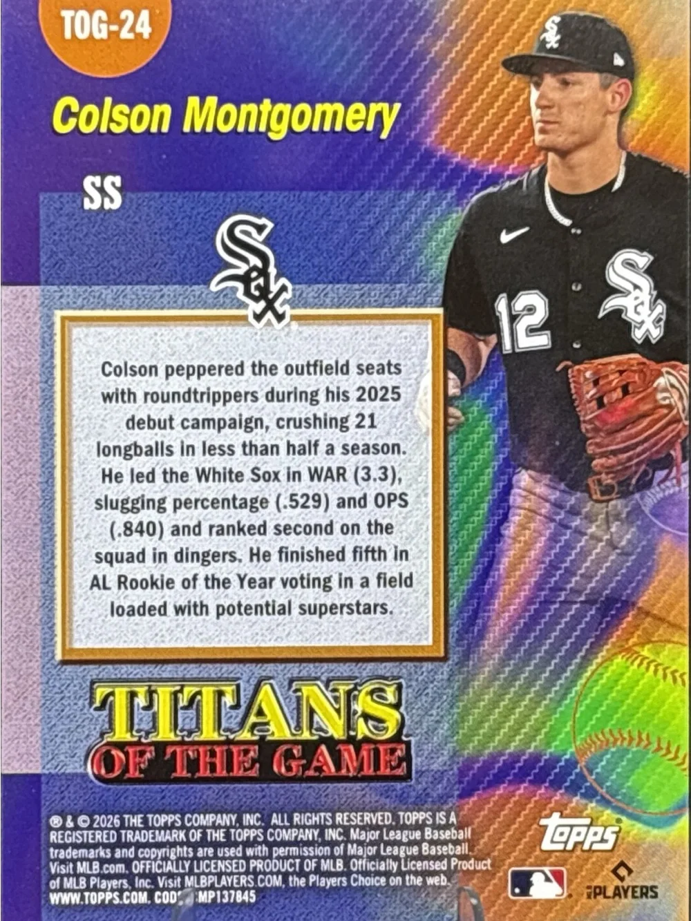 Topps Colson Montgomery Rainbow Rookie Foil Baseball Card - Titans of the Game