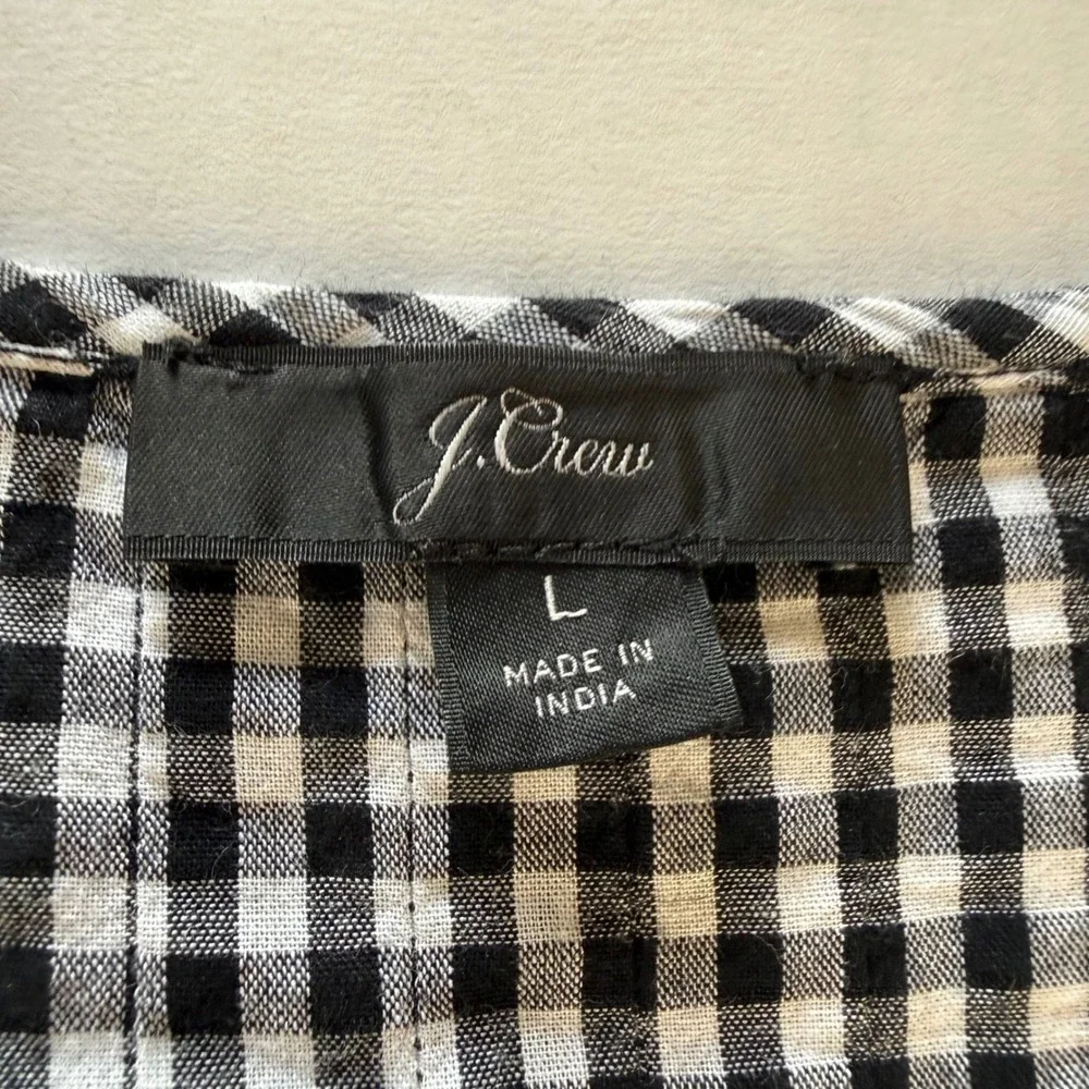 J. Crew Gingham Embroidered Eyelet Blouse Black White Cotton Top Womens Large