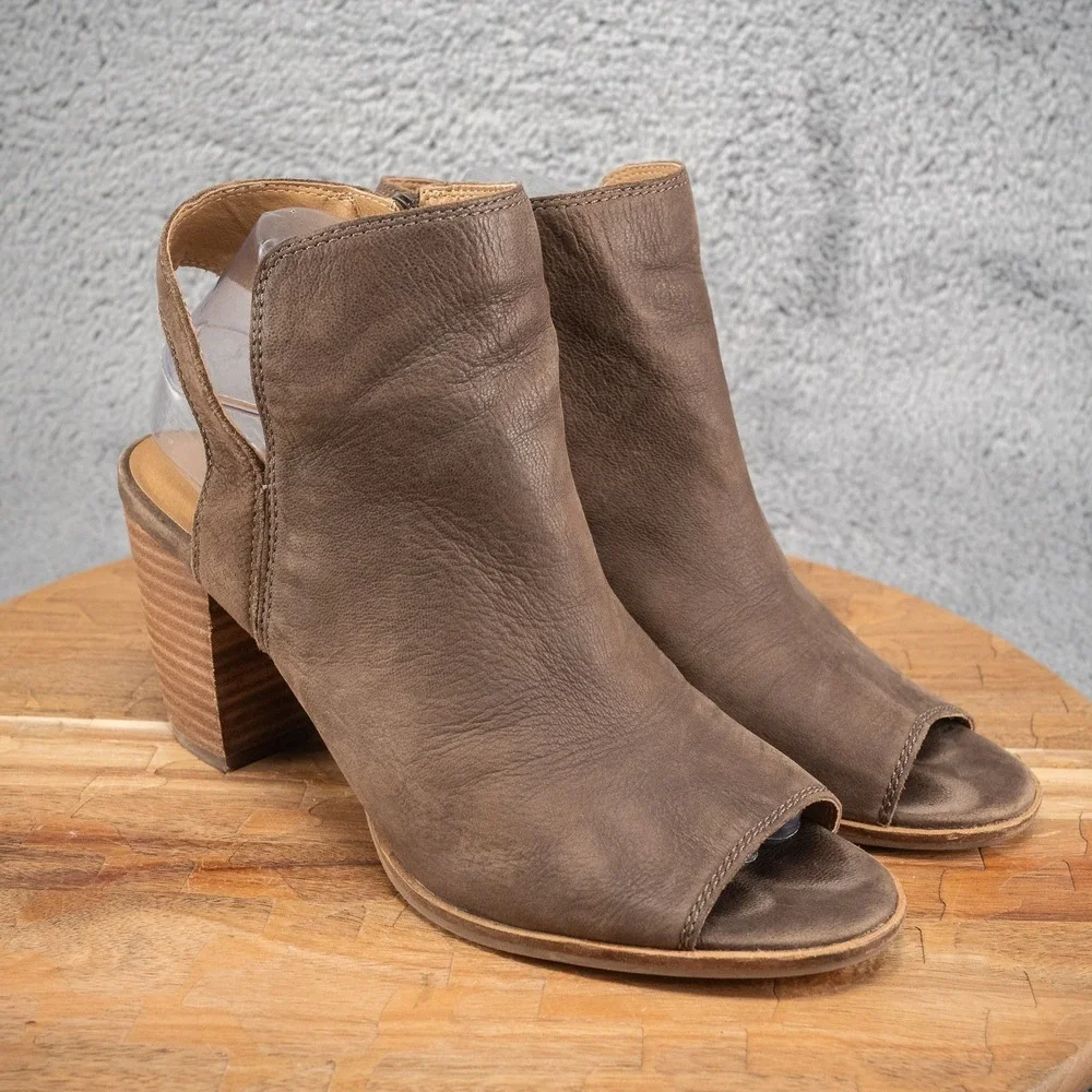 Lucky Brand Womens Jubai Peep Ankle Leather Heels Boots open toe shoes sz 9 Boho