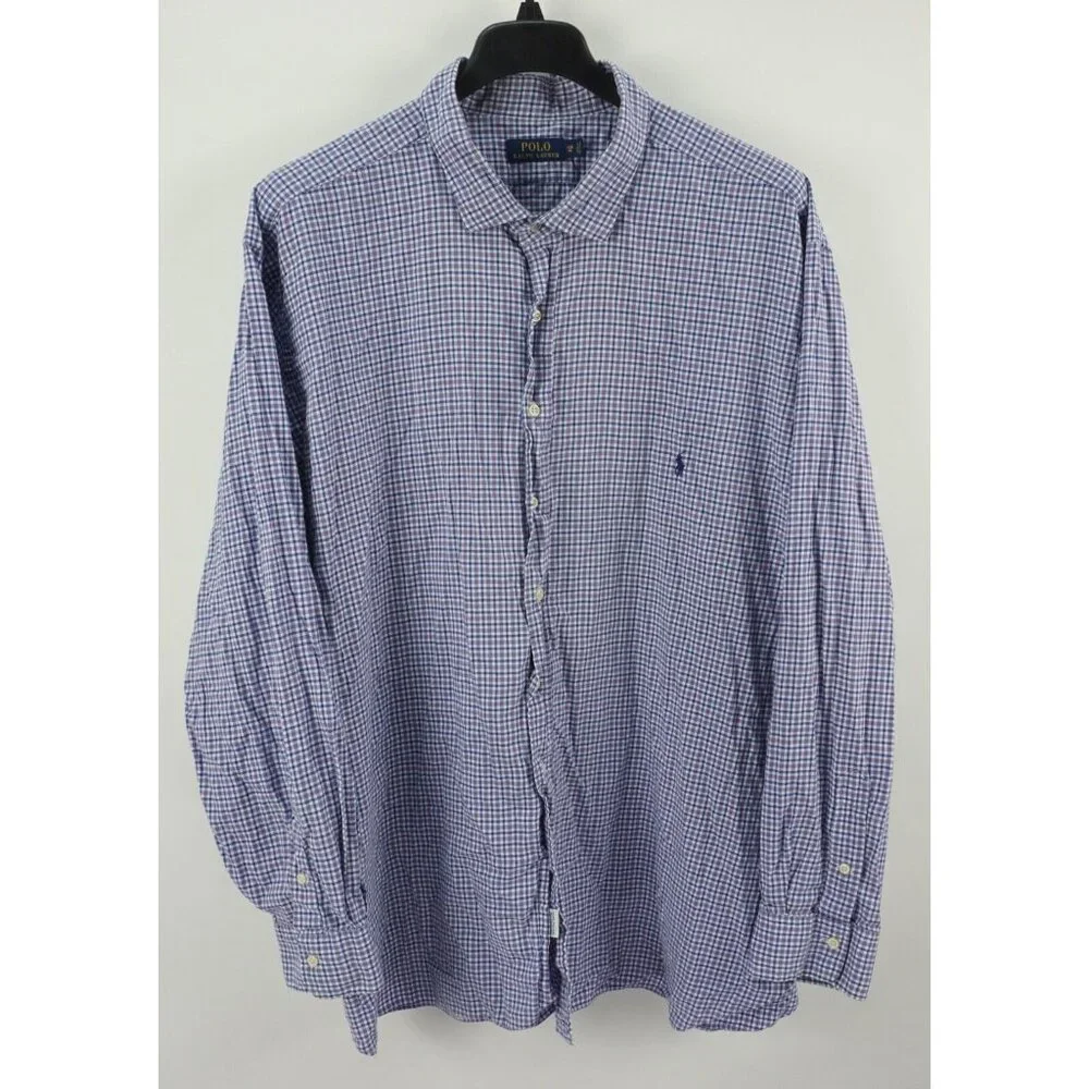 Polo Ralph Lauren Men's 5XB Blue Purple Check Brushed Twill Pony Button Up Shirt